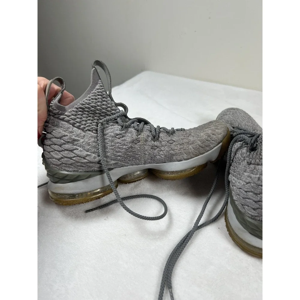 Nike LeBron 15 Shoes‎ Mens 10 Gray Gold Knit Basketball High Top Sneakers Pair